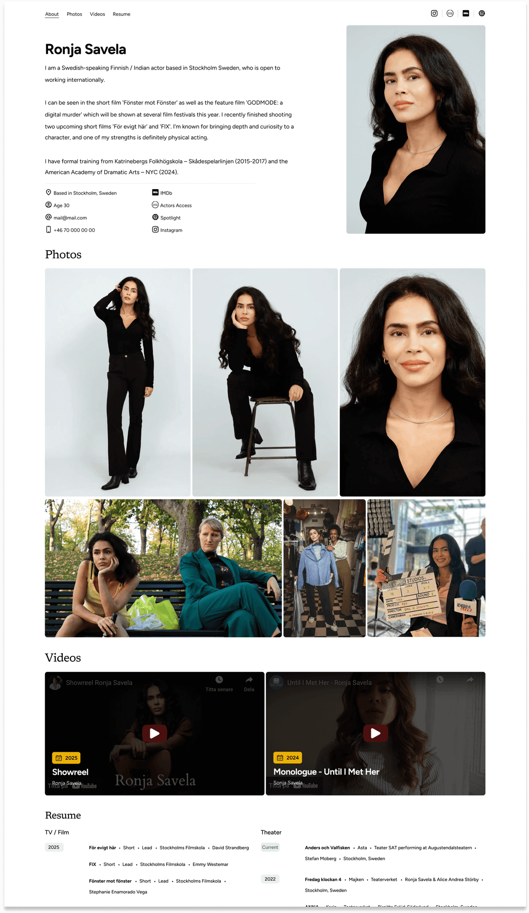 Professional actor website example